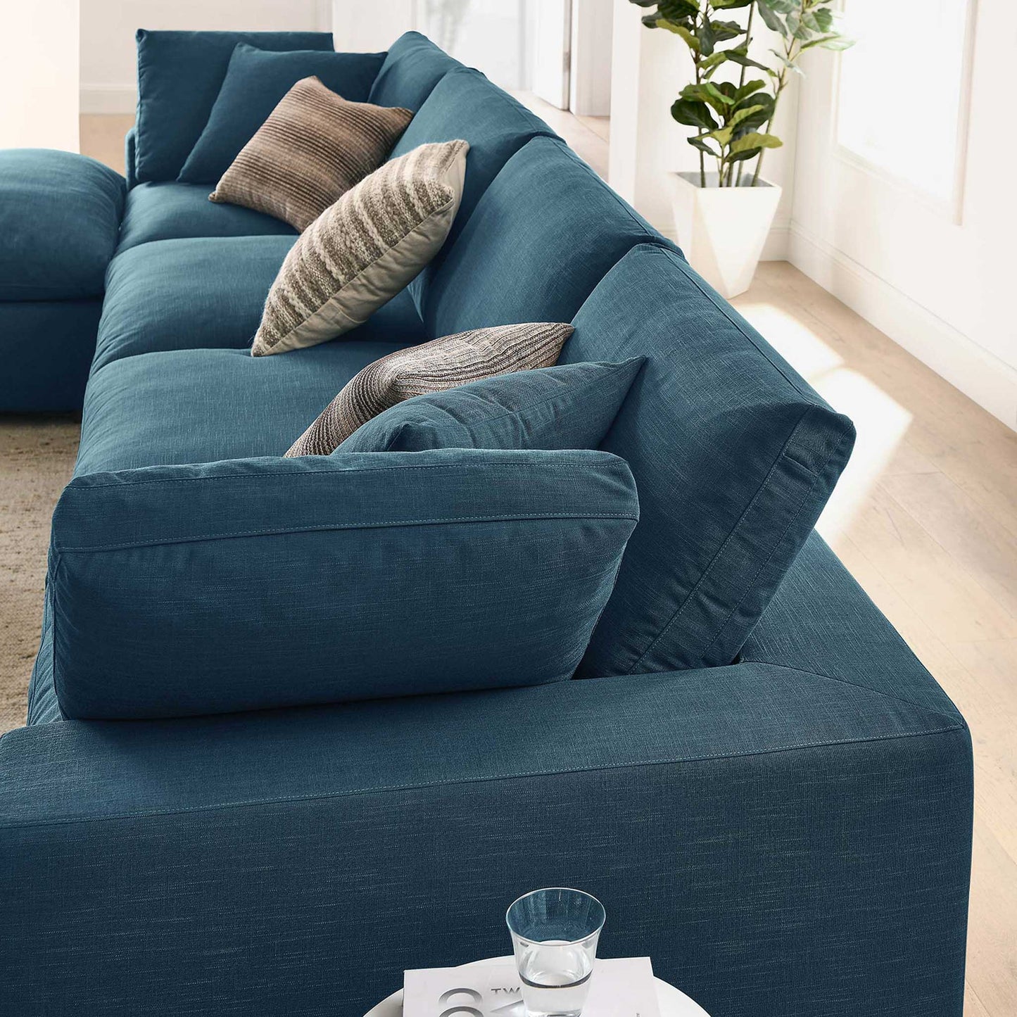 Haven 3 Seater Sectional Sofa With Ottoman, Azure