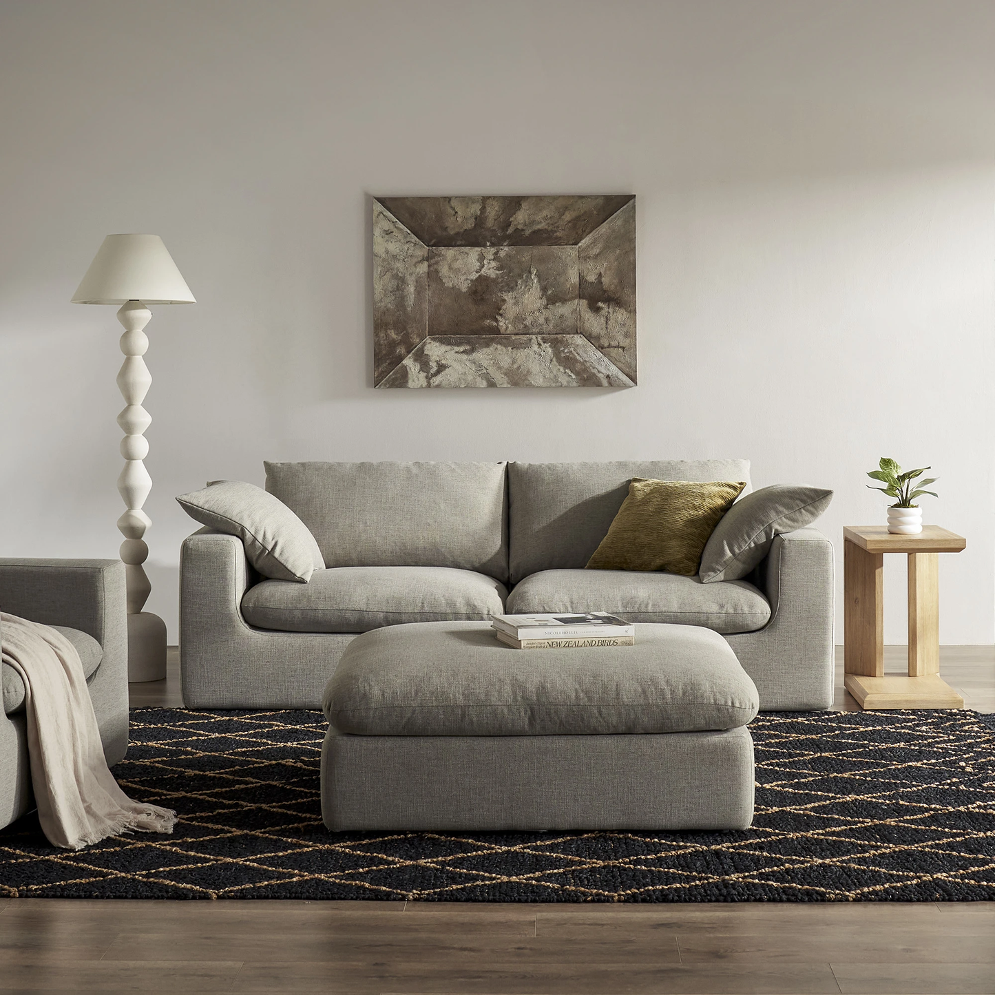 Duke 84" Deep Seat Sectional Sofa With Ottoman, 2 Seater, Gray