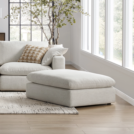 Duke 119" Deep Seat Sectional Sofa With Ottoman, 3 Seater, White