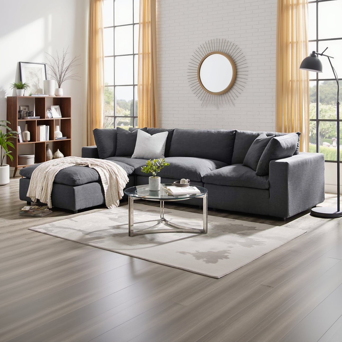 Haven 3 Seater Sectional Sofa With Ottoman, Gray