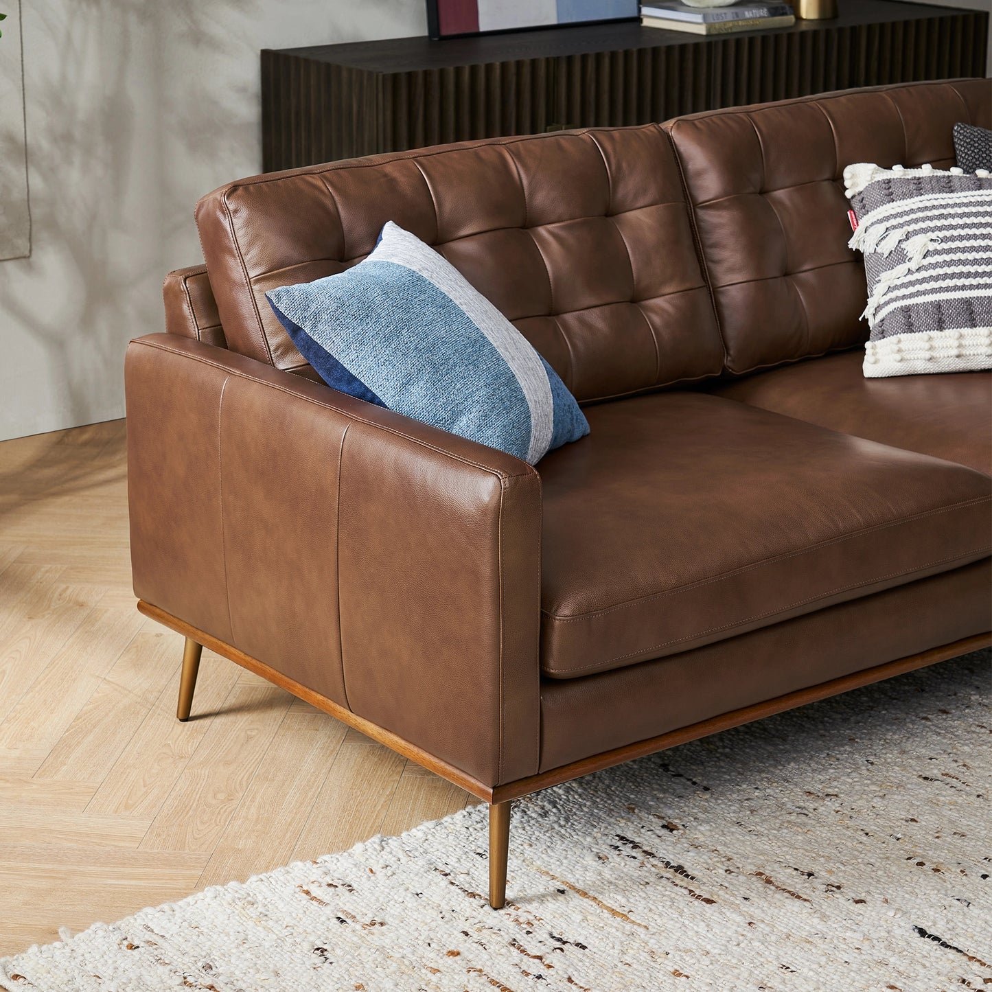 Loft Mid-century Deep Seat Sofa, Tan | 7 Feet PU Leather