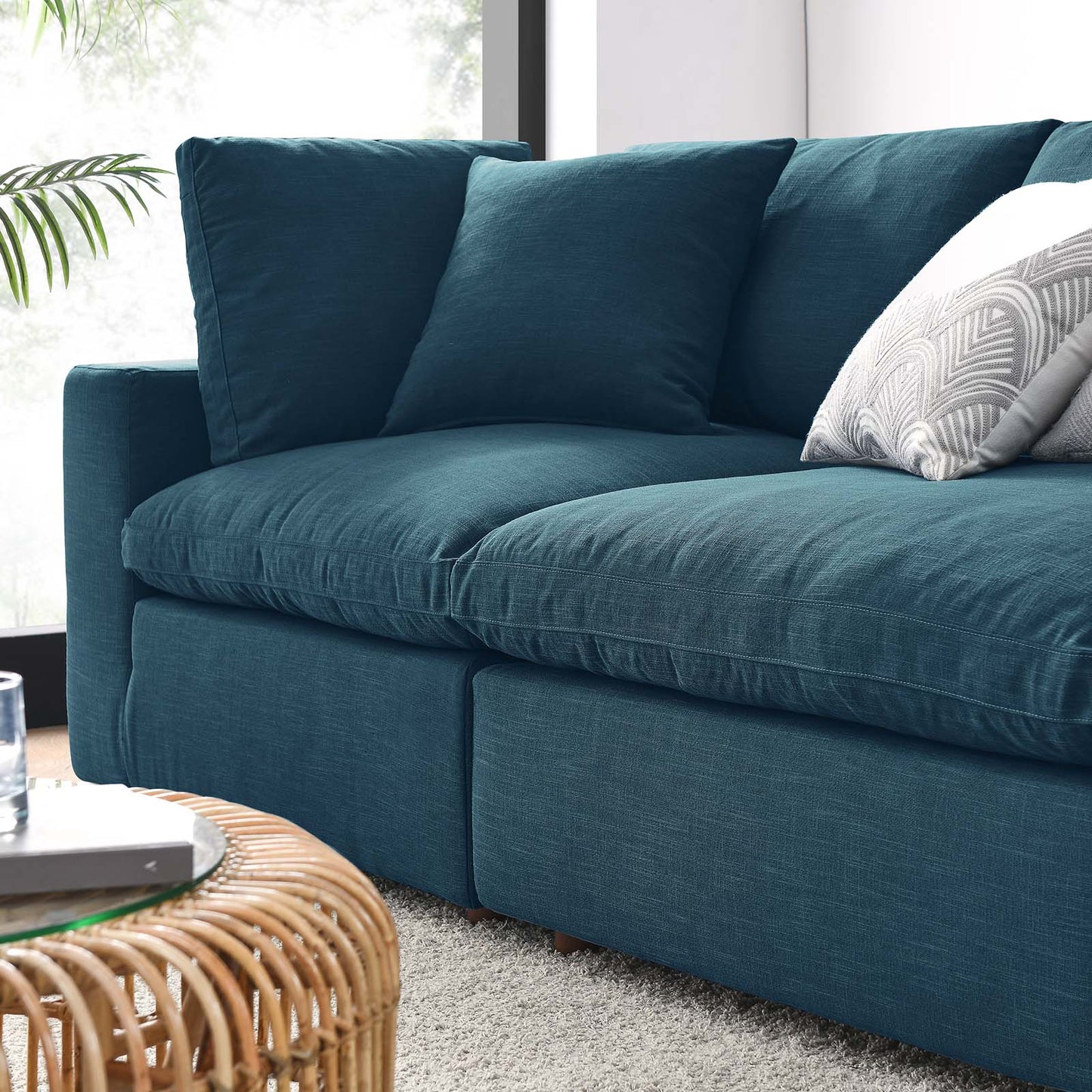 Haven 3 Seater Sectional Sofa With Ottoman, Azure