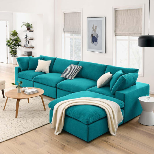 Haven 4 Seater Sectional Sofa With Ottoman, Teal