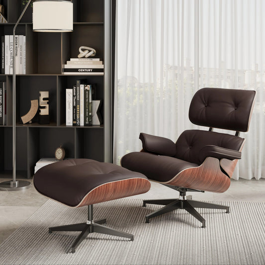 Vita Leather Lounge Chair & Ottoman, Brown