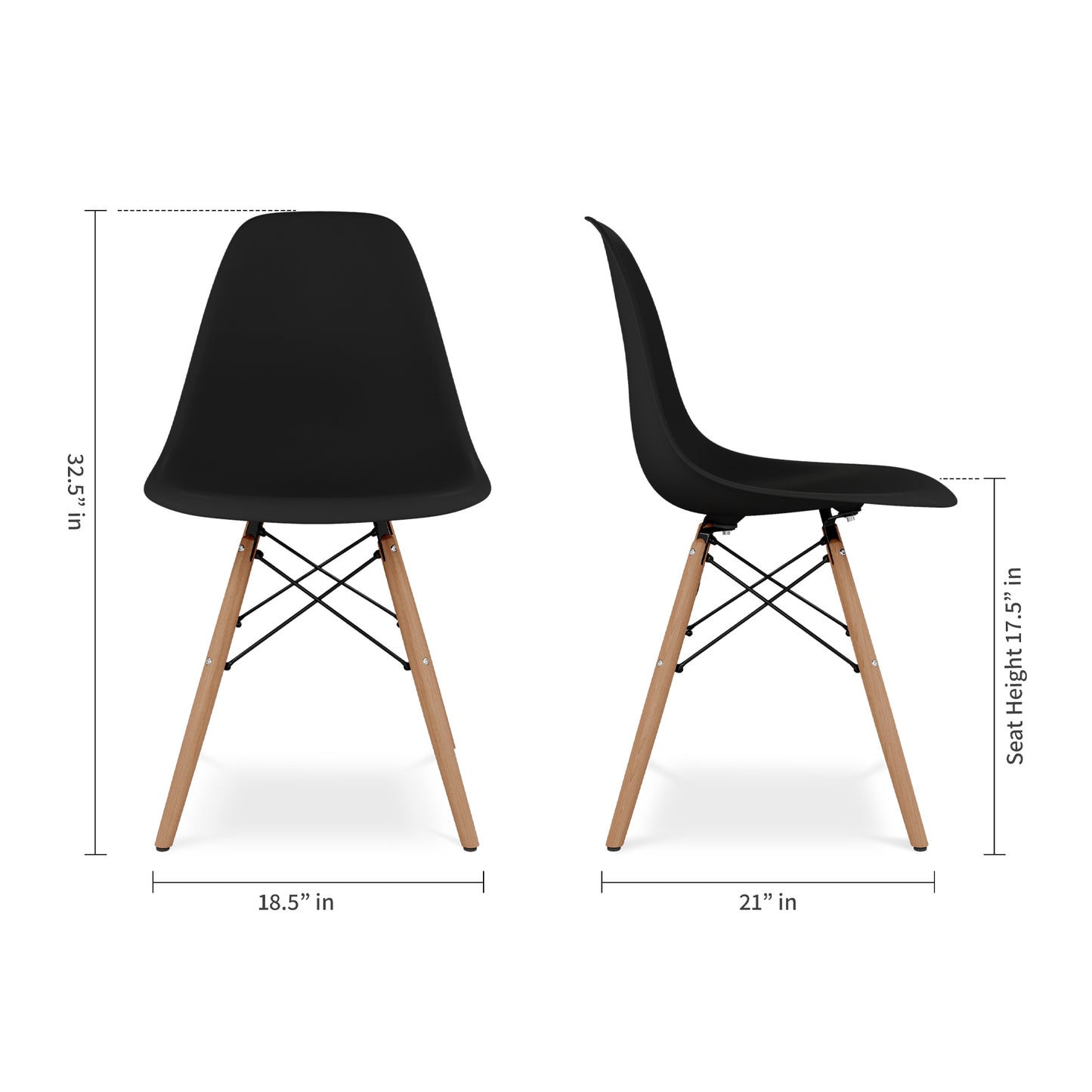 Eiffel Chair With Wood Legs, Black