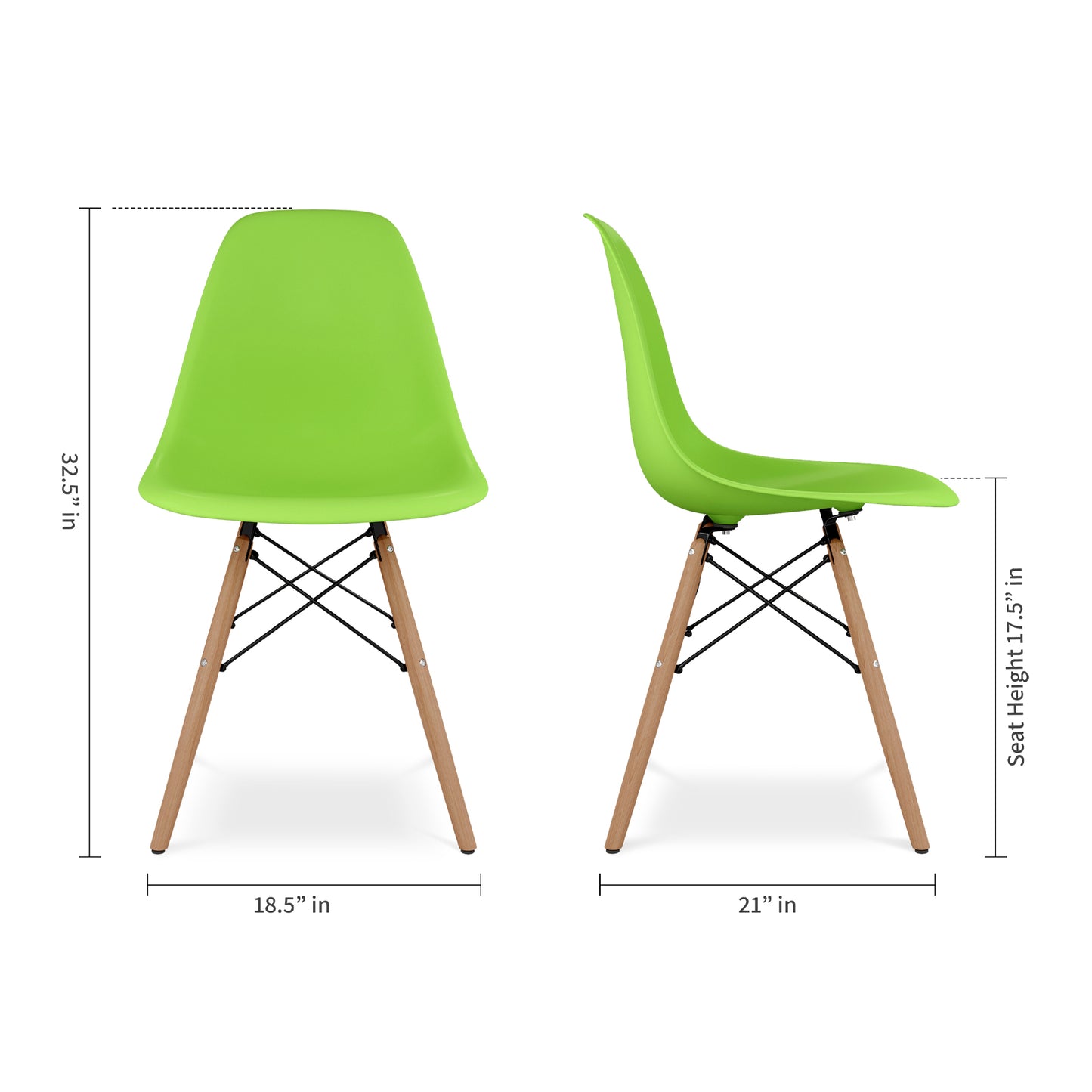 Eiffel Chair With Wood Legs, Green