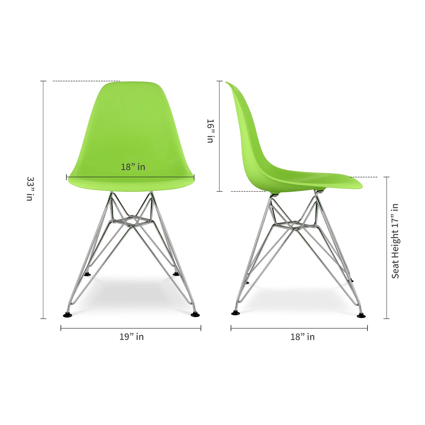 Eiffel Chair With Steel Legs, Green