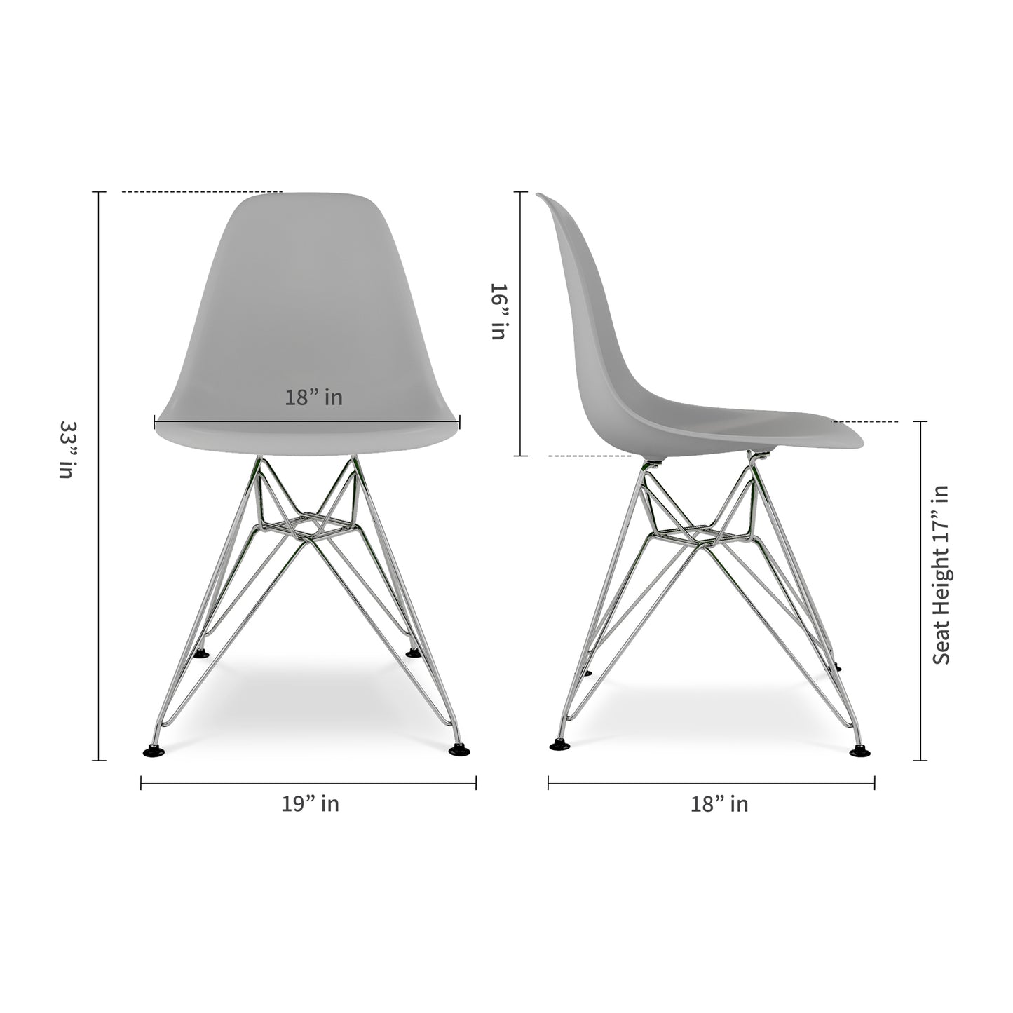 Eiffel Chair With Steel Legs, Gray