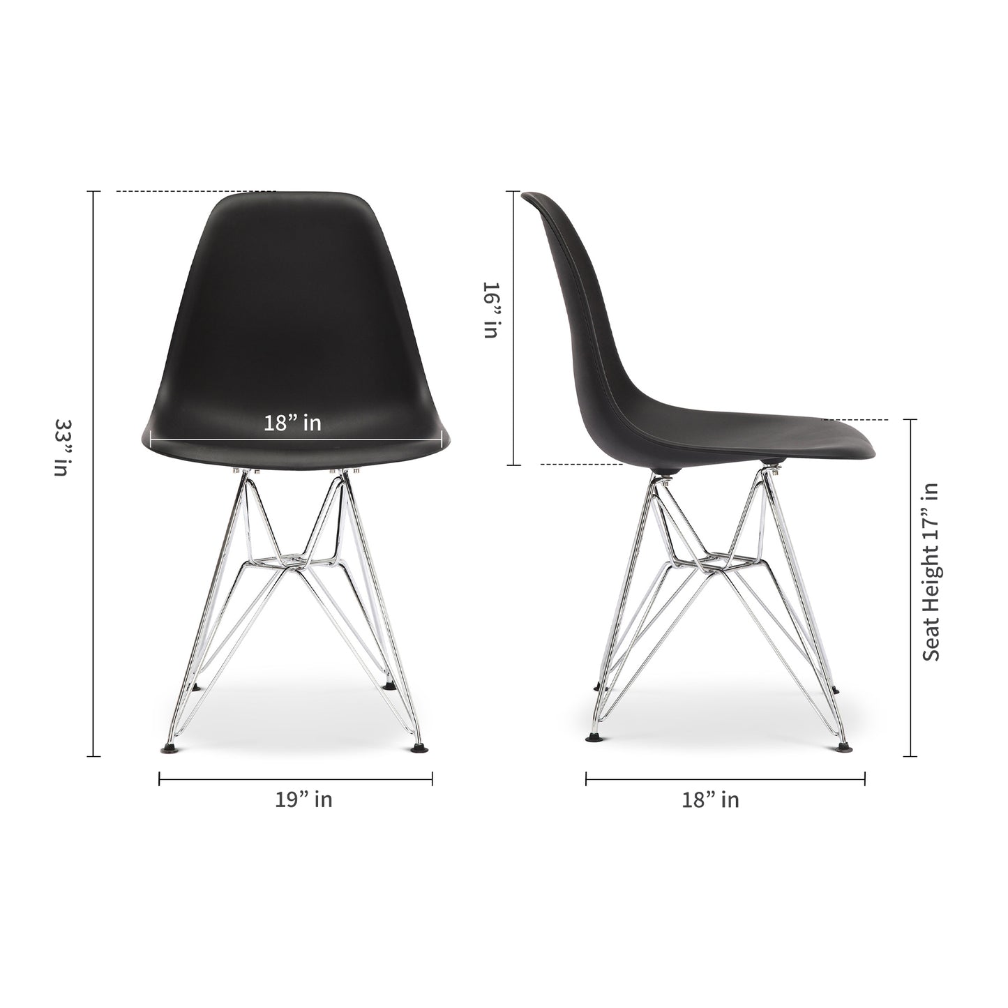 Eiffel Chair With Steel Legs, Black