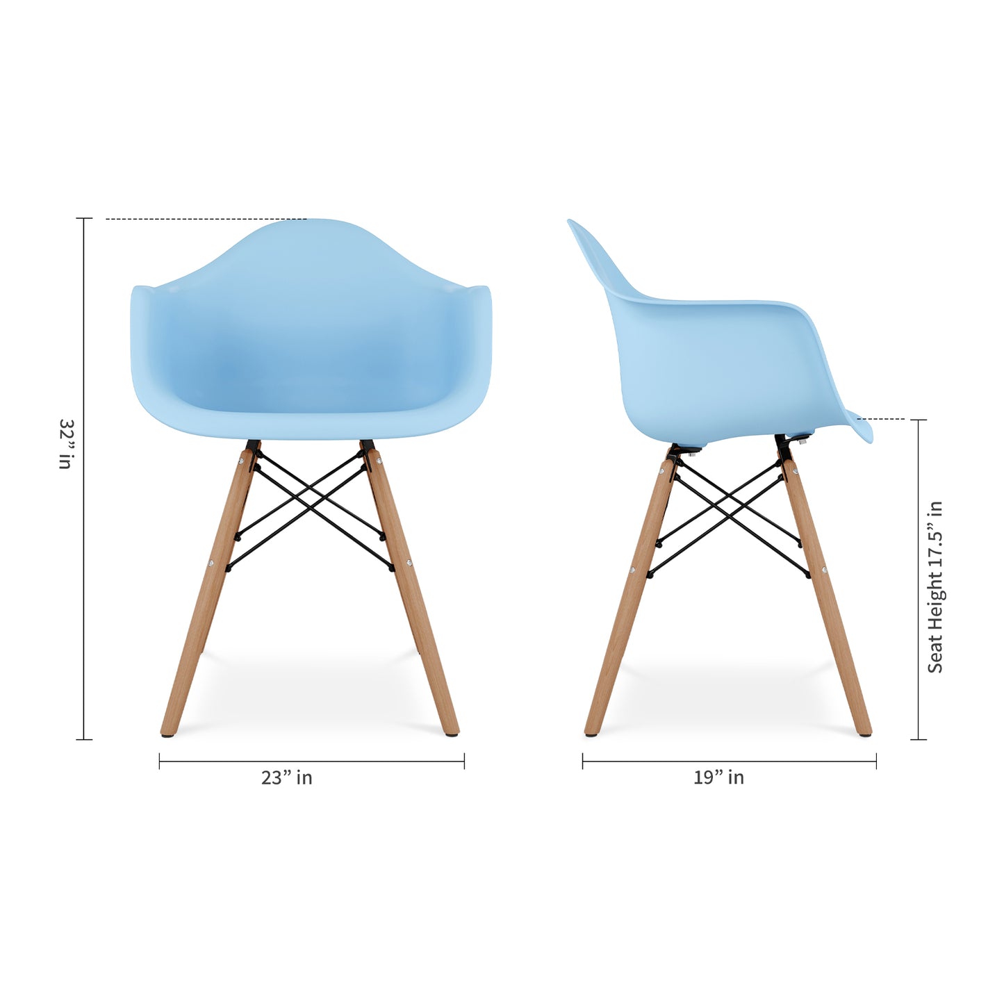 Eiffel Armchair With Wood Legs, Blue