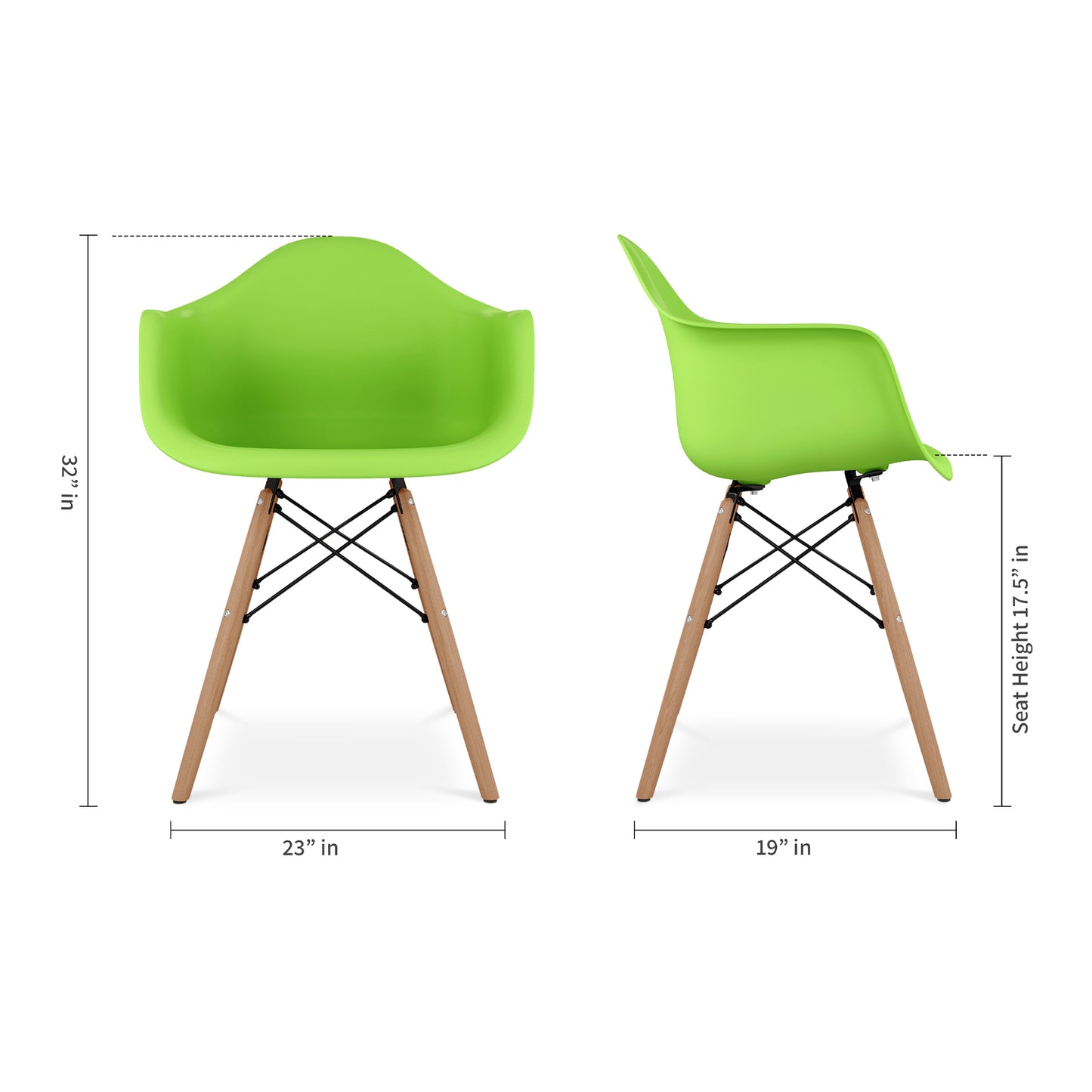 Eiffel Armchair With Wood Legs, Green