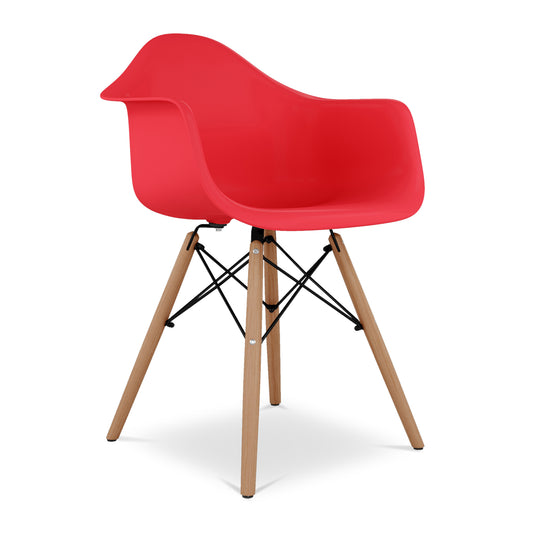 Eiffel Armchair With Wood Legs, Red