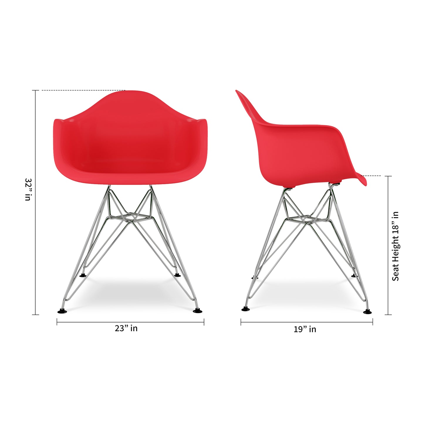 Eiffel Armchair With Steel Legs, Red