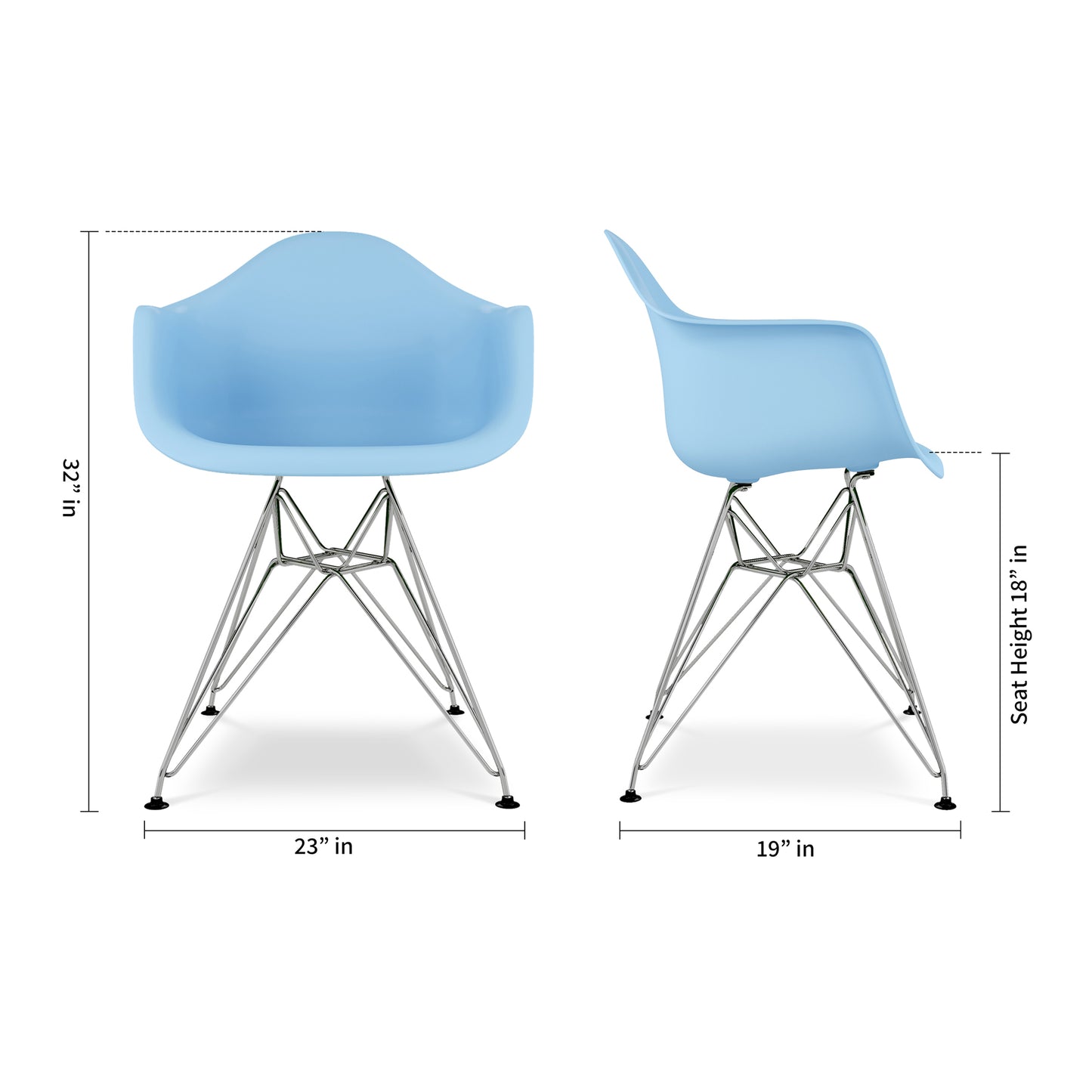 Eiffel Armchair With Steel Legs, Blue