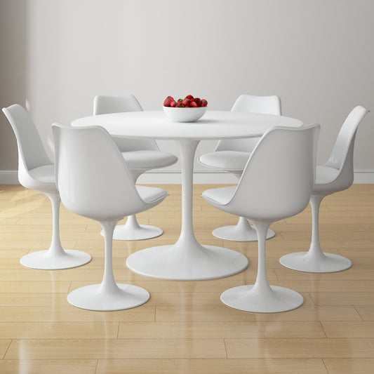 Tulip 48" Fiberglass Dining Table & Chairs Set, White