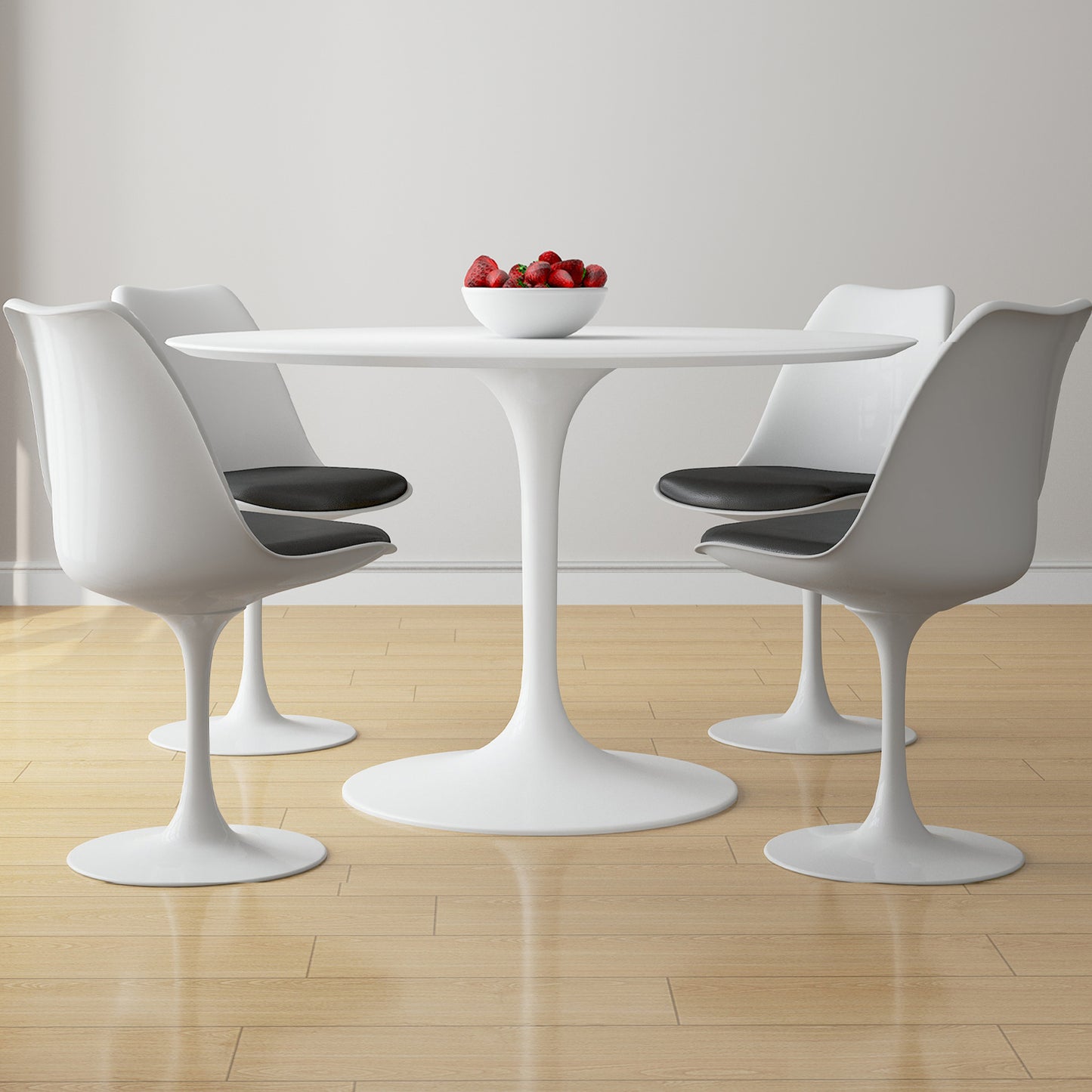 Tulip 48" Fiberglass Dining Table & Chairs Set, Black
