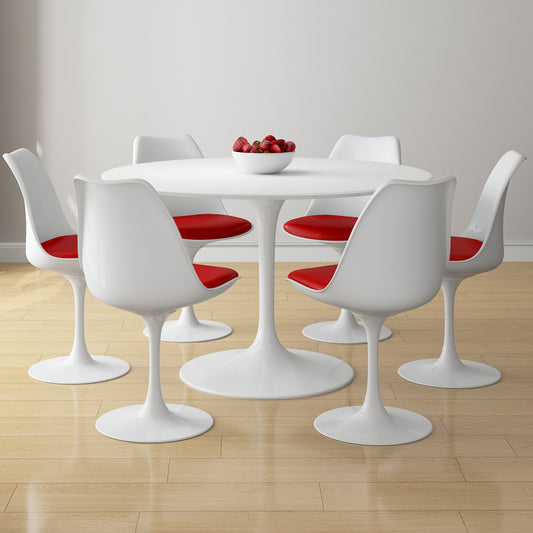 Tulip 48" Fiberglass Dining Table & Chairs Set, Red