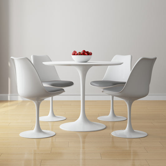 Tulip 36" Fiberglass Dining Table & Chairs Set, Gray