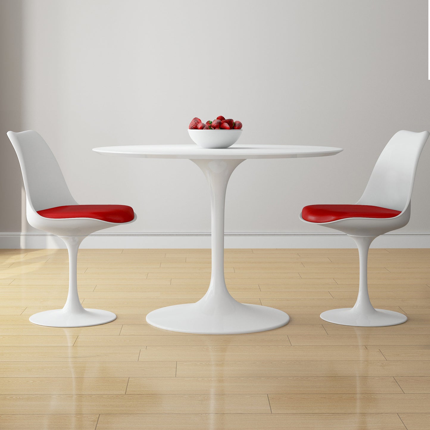Tulip 42" Fiberglass Dining Table & Chairs Set, Red