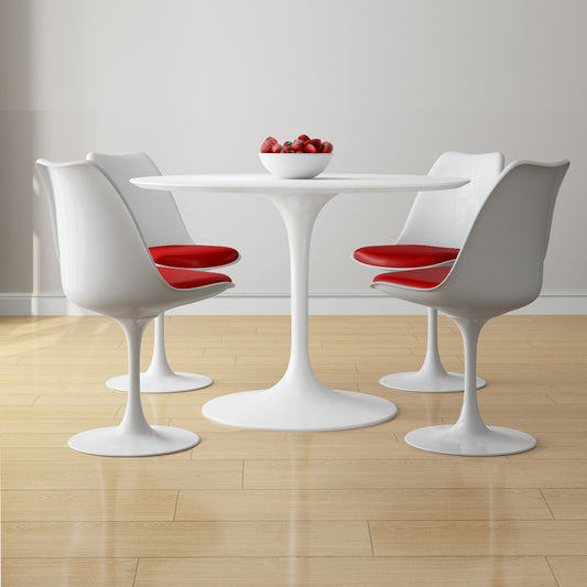 Tulip 42" Fiberglass Dining Table & Chairs Set, Red