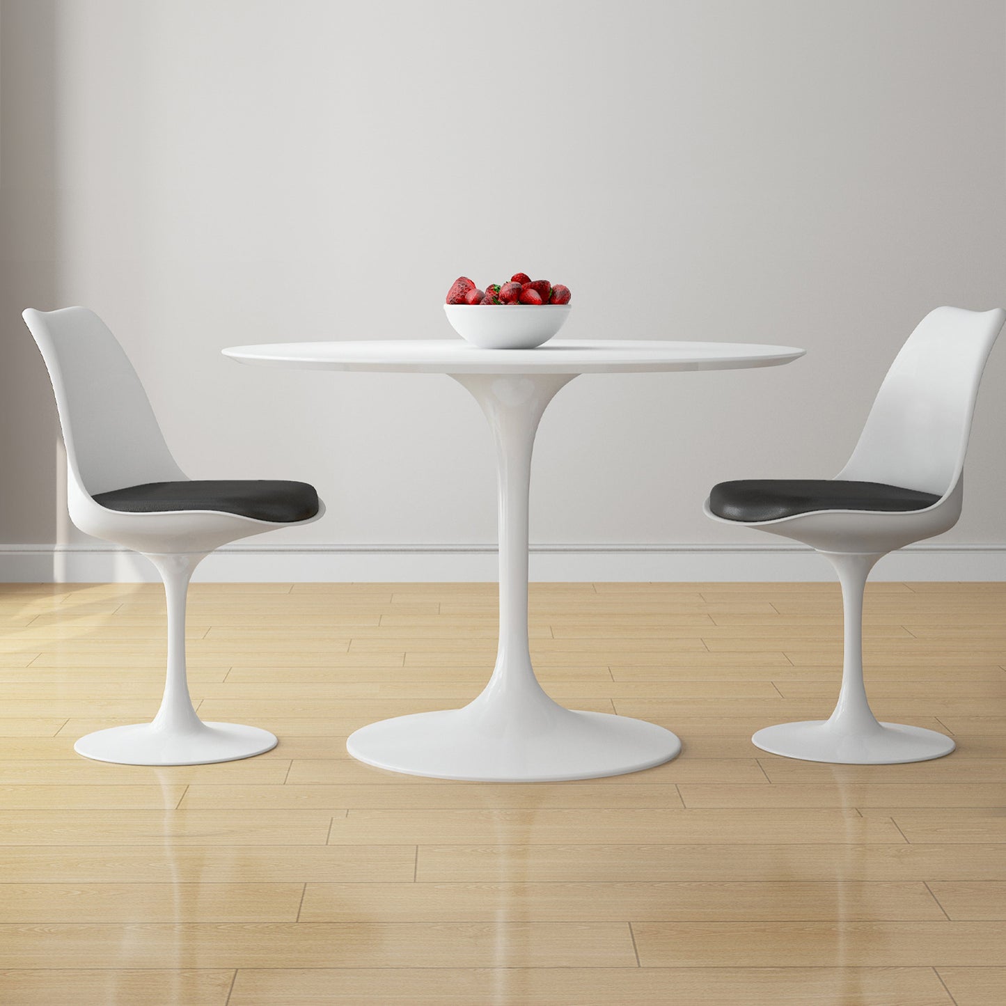 Tulip 42" Fiberglass Dining Table & Chairs Set, Black