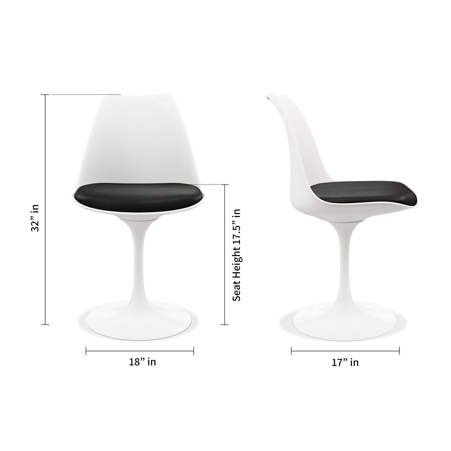 Tulip 42" Fiberglass Dining Table & Chairs Set, Black