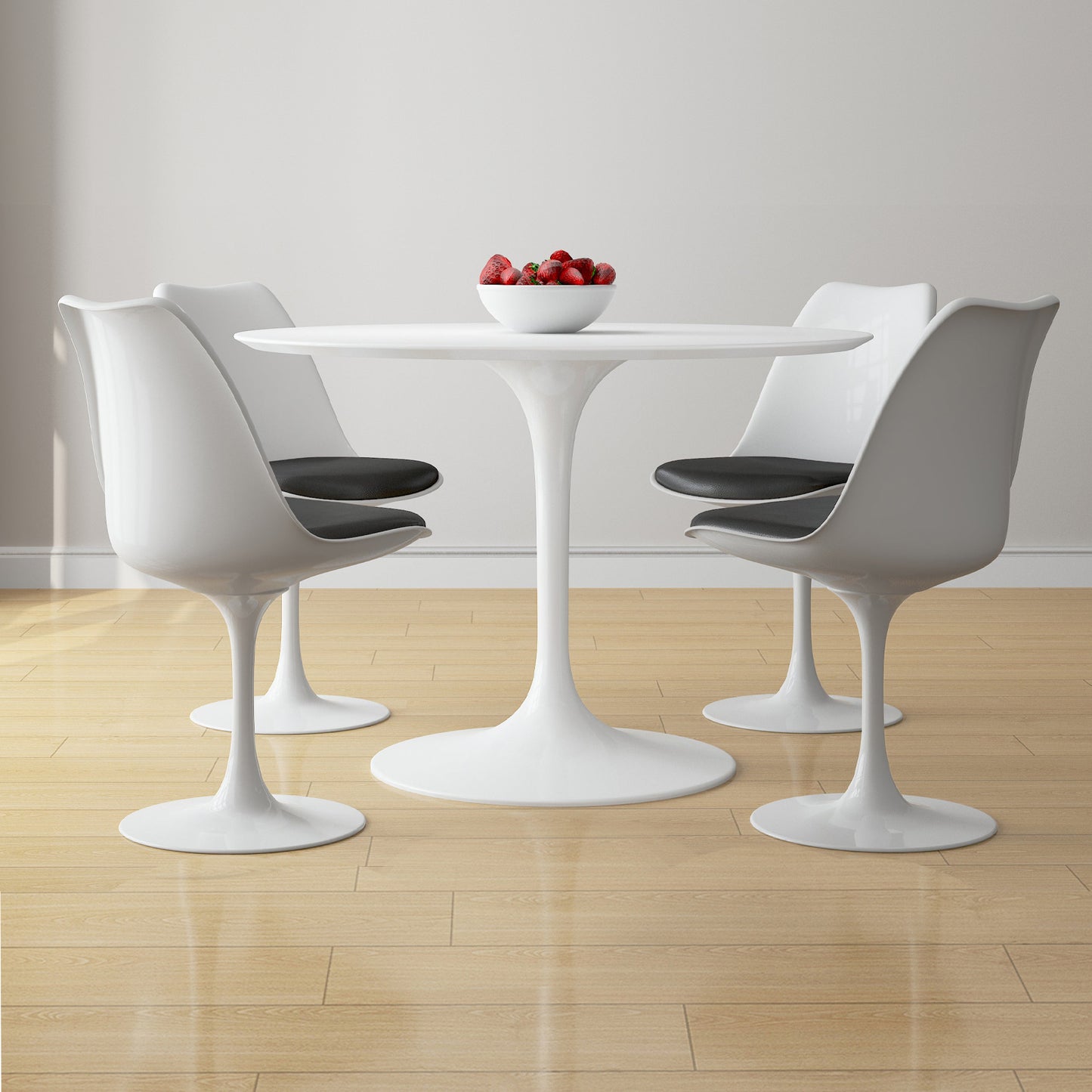 Tulip 42" Fiberglass Dining Table & Chairs Set, Black