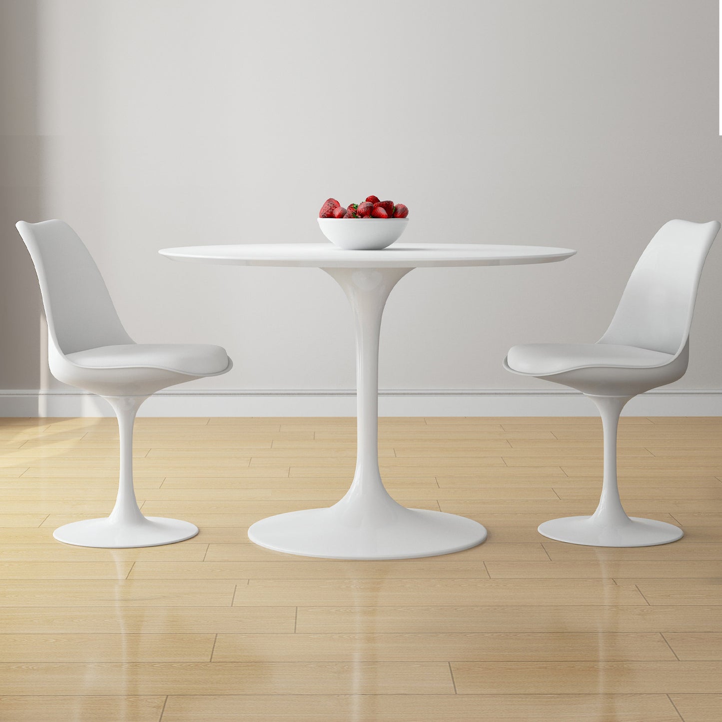 Tulip 42" Fiberglass Dining Table & Chairs Set, White