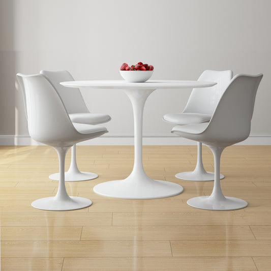 Tulip 42" Fiberglass Dining Table & Chairs Set, White