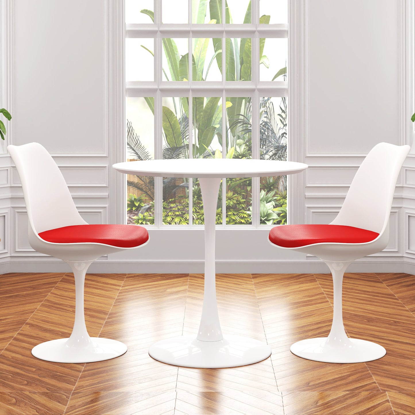 Tulip 36" Wood Top Dining Table & Chairs Set, Red