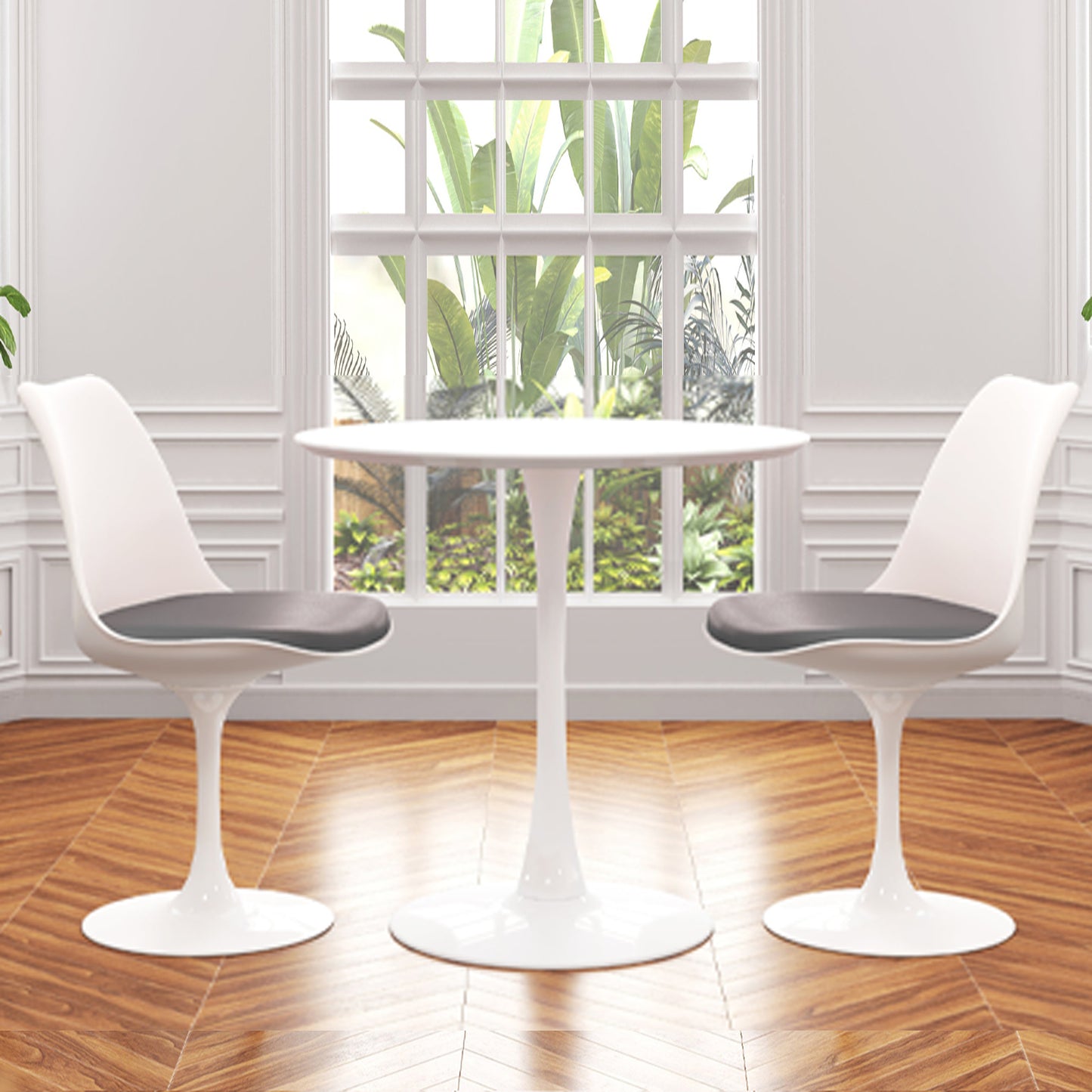 Tulip 36" Wood Top Dining Table & Chairs Set, Gray