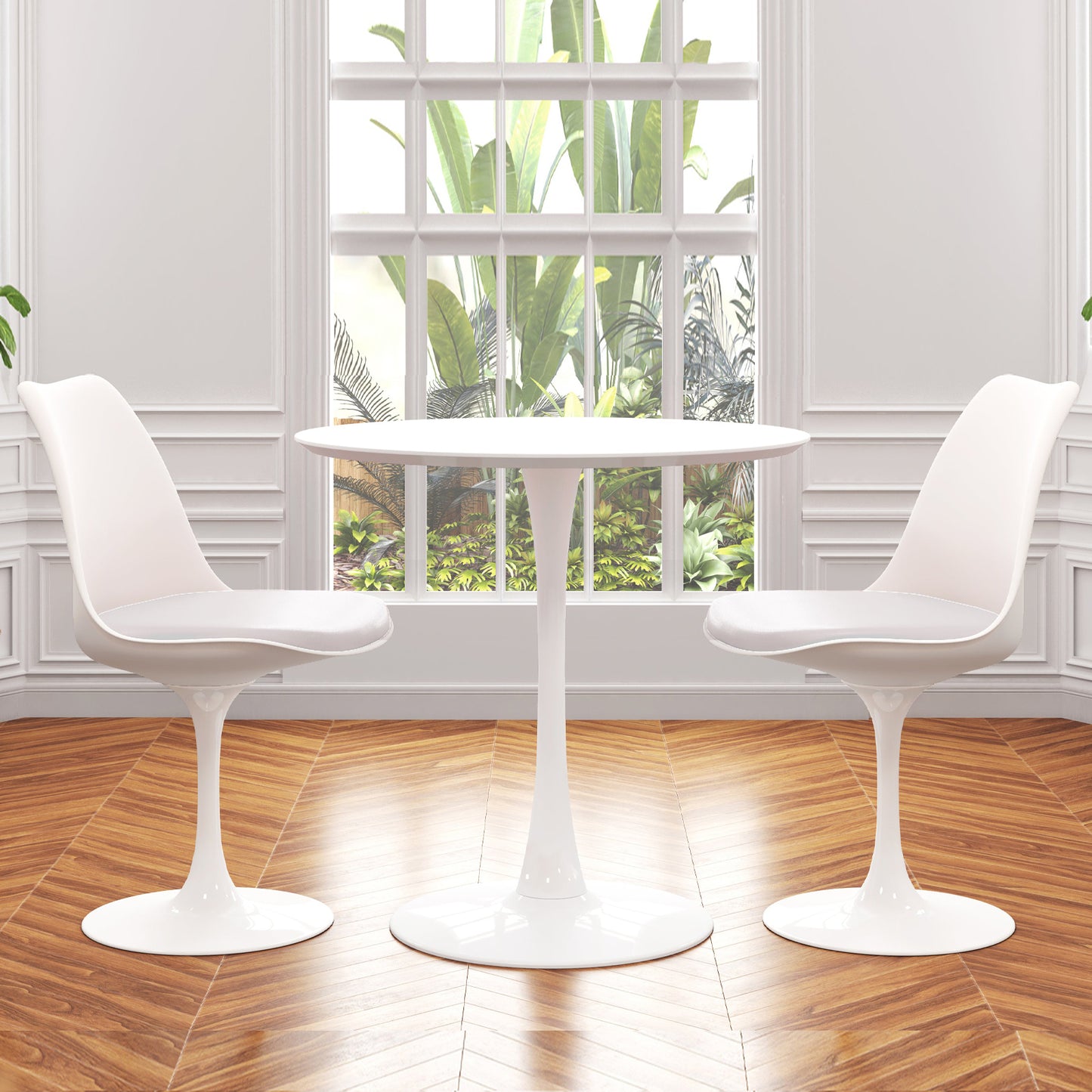 Tulip 36" Wood Top Dining Table & Chairs Set, White