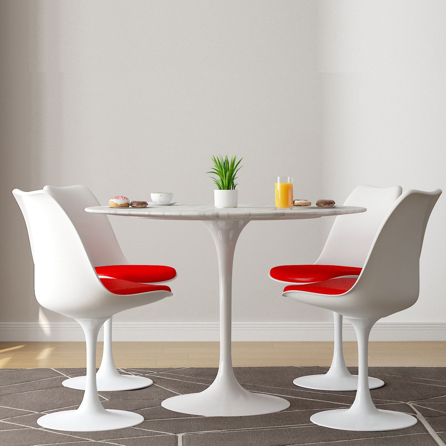 Tulip 40" Marble Dining Table & Chairs Set, Red