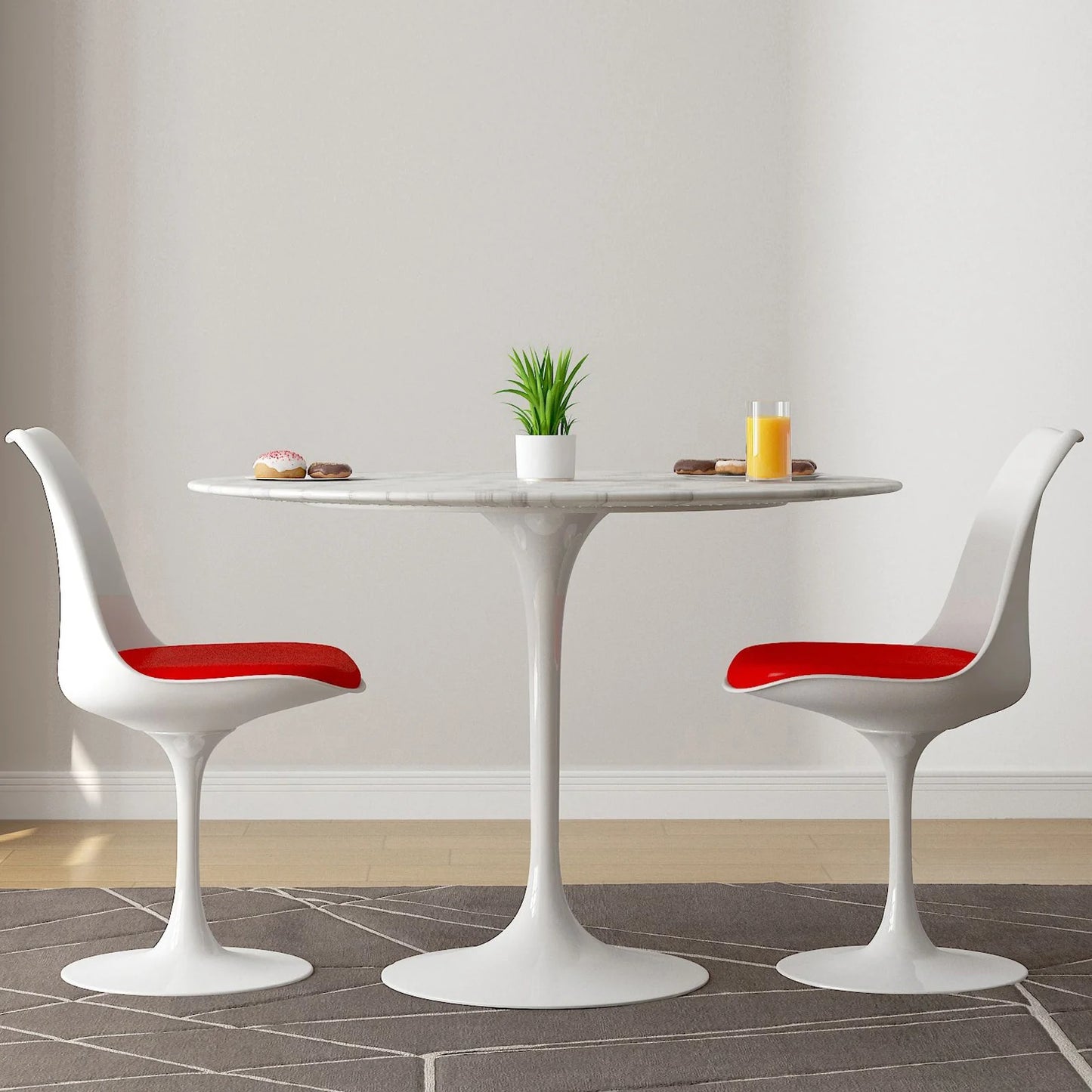 Tulip 40" Marble Dining Table & Chairs Set, Red