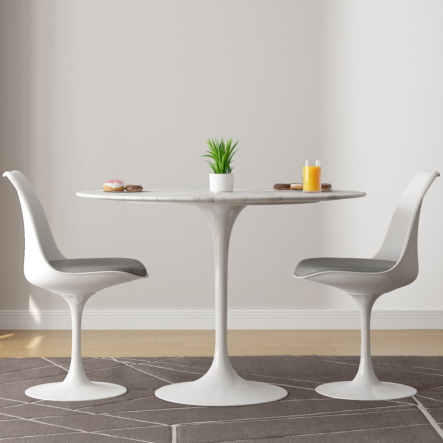 Tulip 40" Marble Dining Table & Chairs Set, Gray