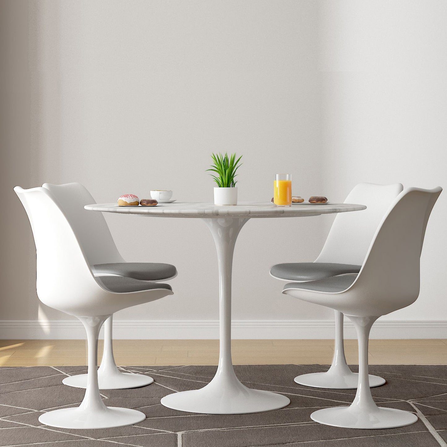 Tulip 40" Marble Dining Table & Chairs Set, Gray