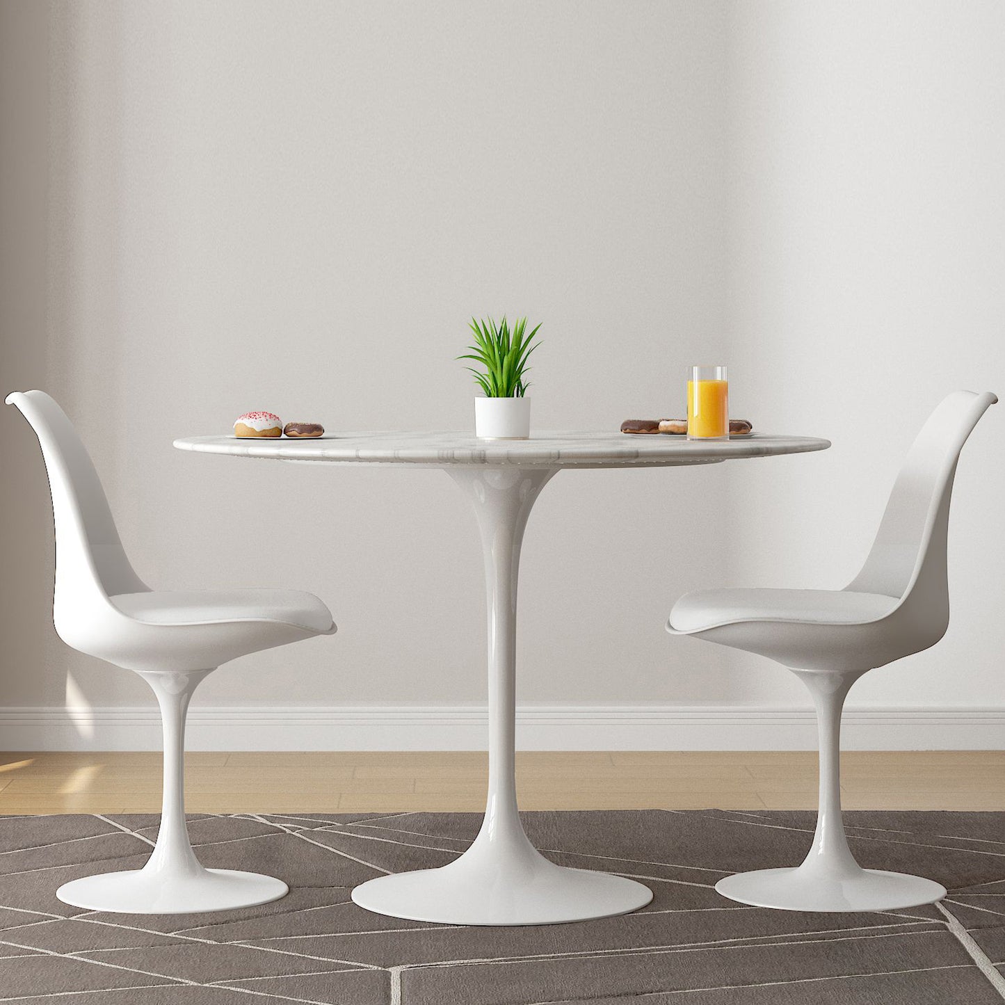 Tulip 40" Marble Dining Table & Chairs Set, White