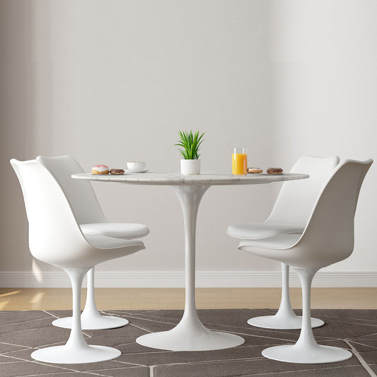 Tulip 40" Marble Dining Table & Chairs Set, White