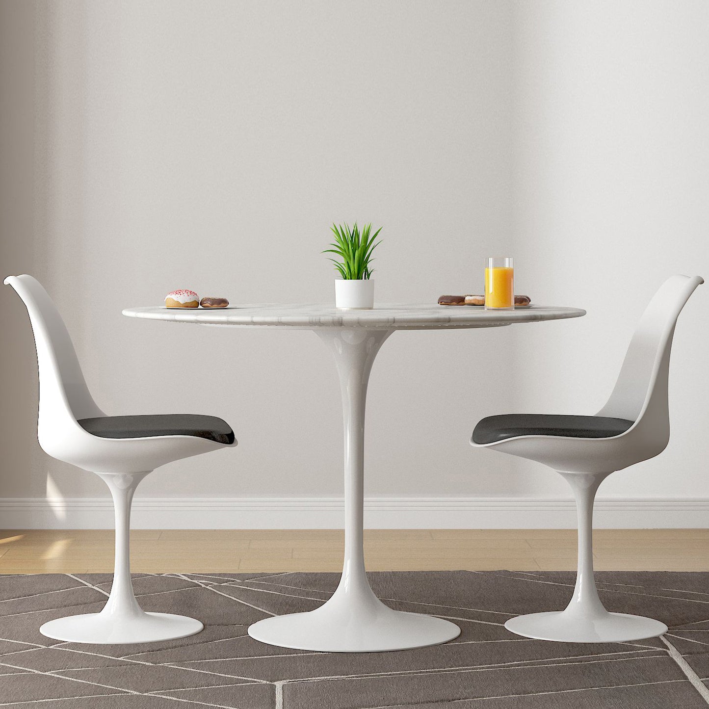 Tulip 40" Marble Dining Table & Chairs Set, Black
