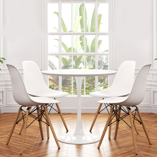 Tulip 36" Round Wood Dining Table Set, White