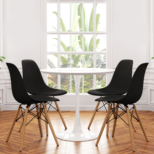 Tulip 36" Round Wood Dining Table Set, Black