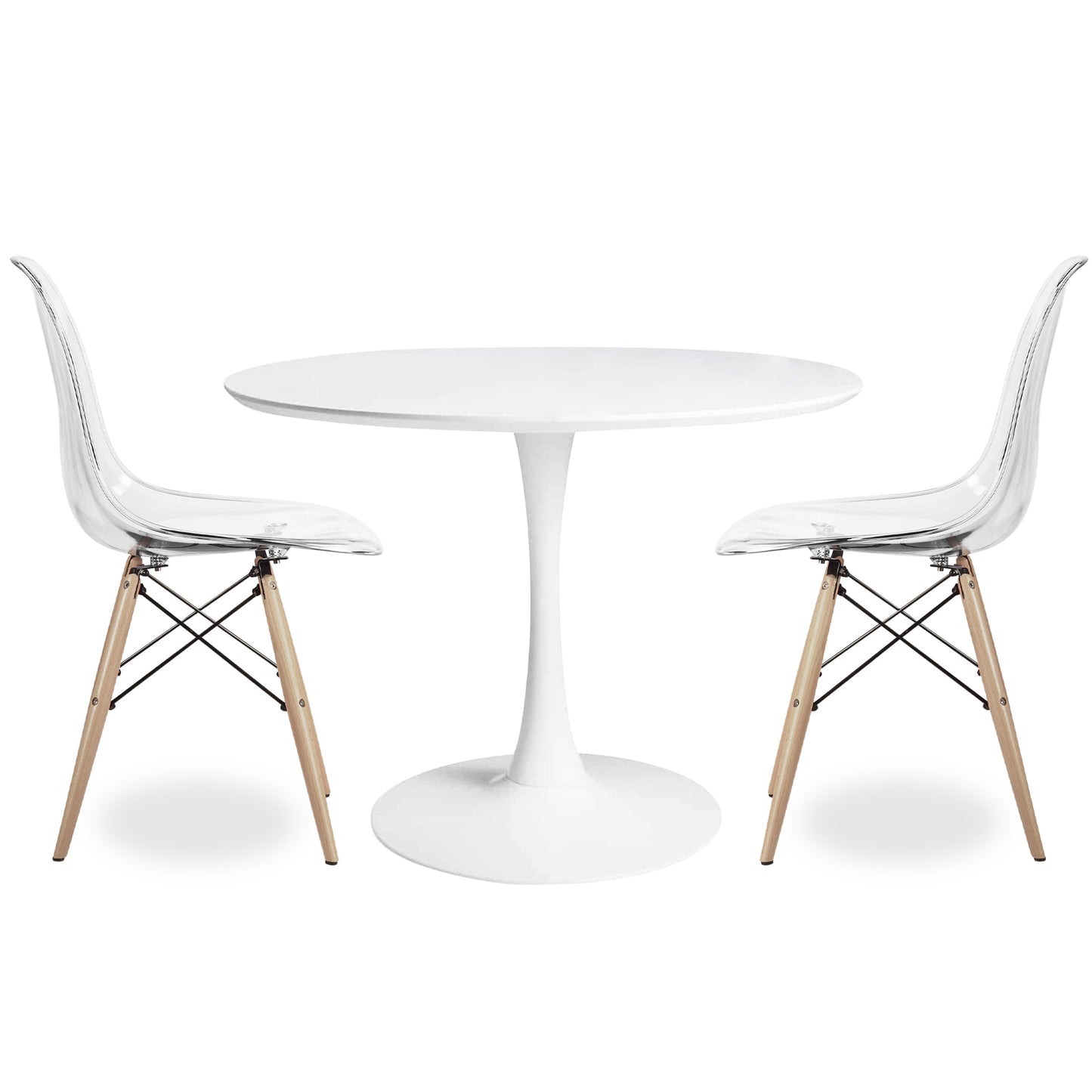 Tulip 36" Round Wood Dining Table Set, Clear