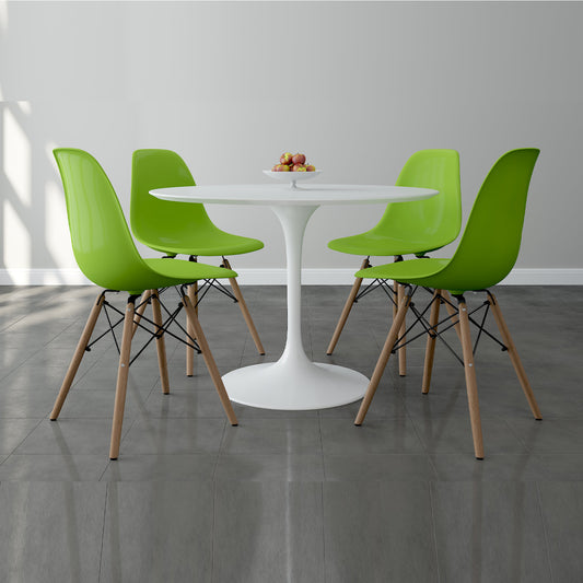 Tulip 42" Fiberglass Dining Table & Wood Leg Chairs Set, Green