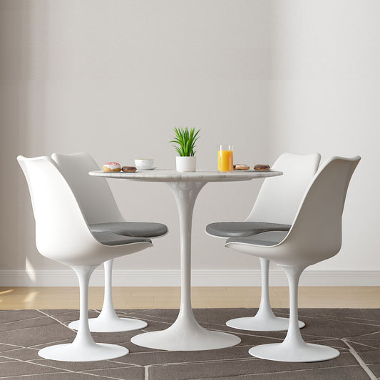 Tulip 32" Marble Dining Table & Chairs Set, Gray