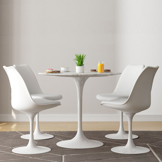 Tulip 32" Marble Dining Table & Chairs Set, White