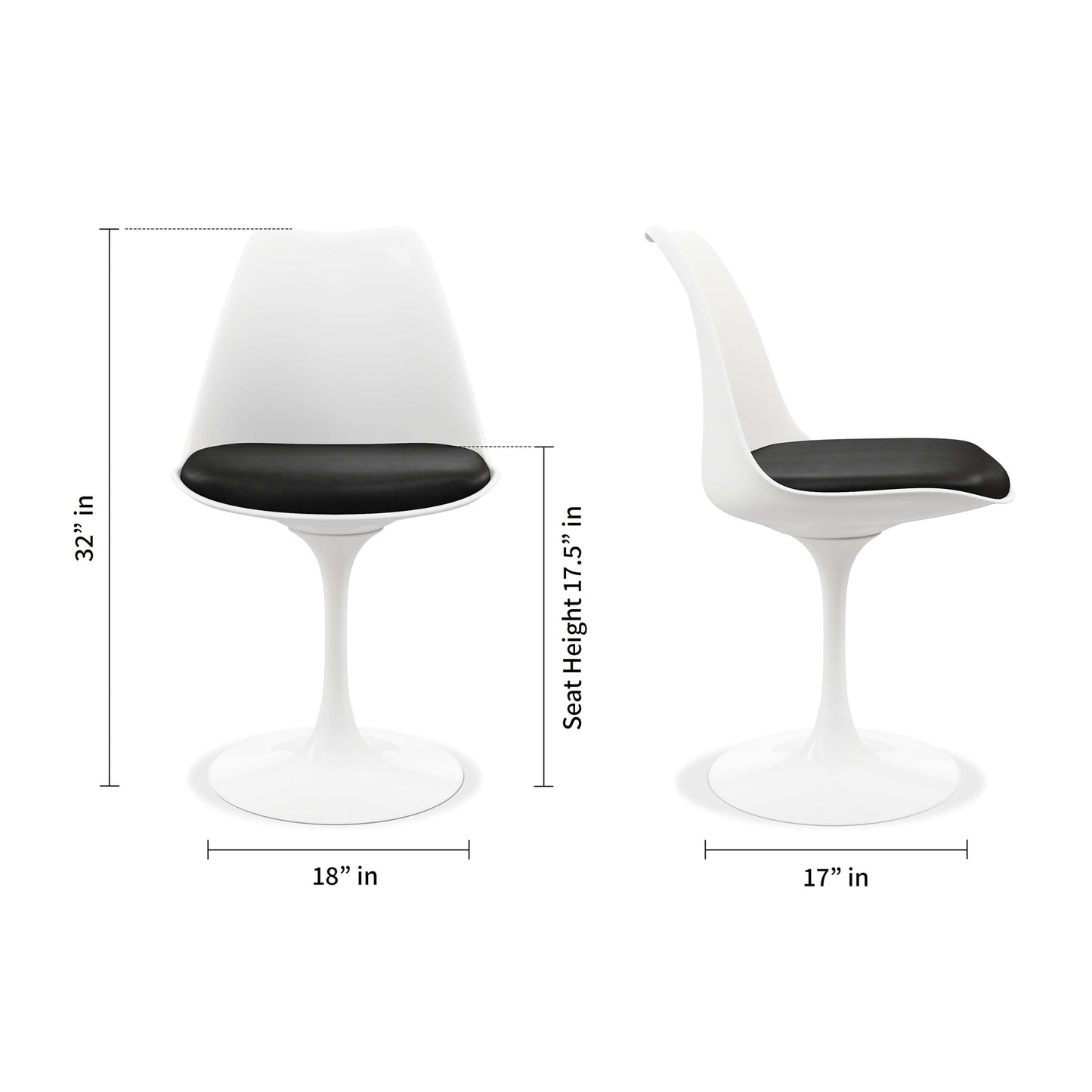 Tulip 32" Marble Dining Table & Chairs Set, Black