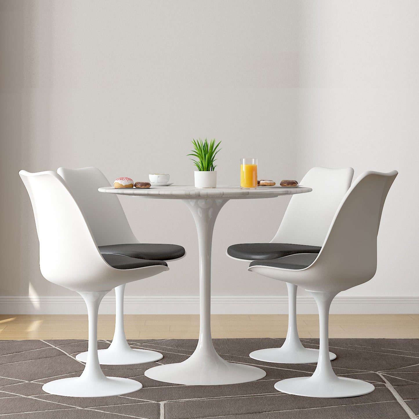 Tulip 32" Marble Dining Table & Chairs Set, Black