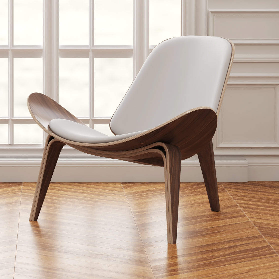 Arch Shell Chair, White Faux Leather