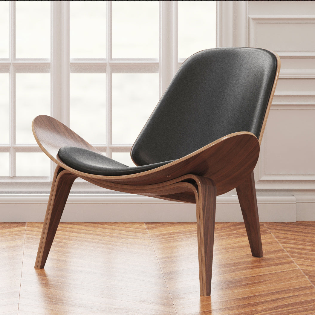 Arch Shell Chair, Black Italian Leather