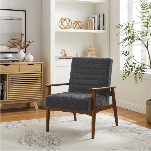 Zain Boucle Lounge Chair, Charcoal